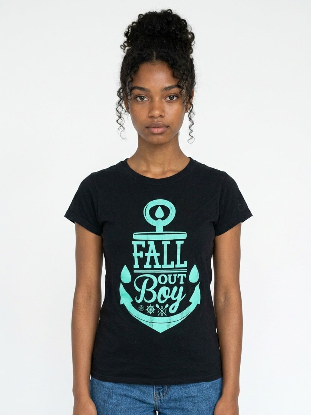 FALLOUT BOY Band Tee Black Short Sleeve Teal Graphic Women’s Size Small